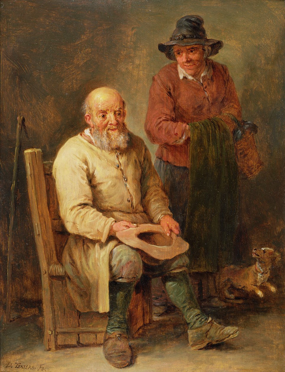 En mand siddende med en kvinde ved sin side og en hund ved deres fødder, 1600-tallet af David Teniers the Younger