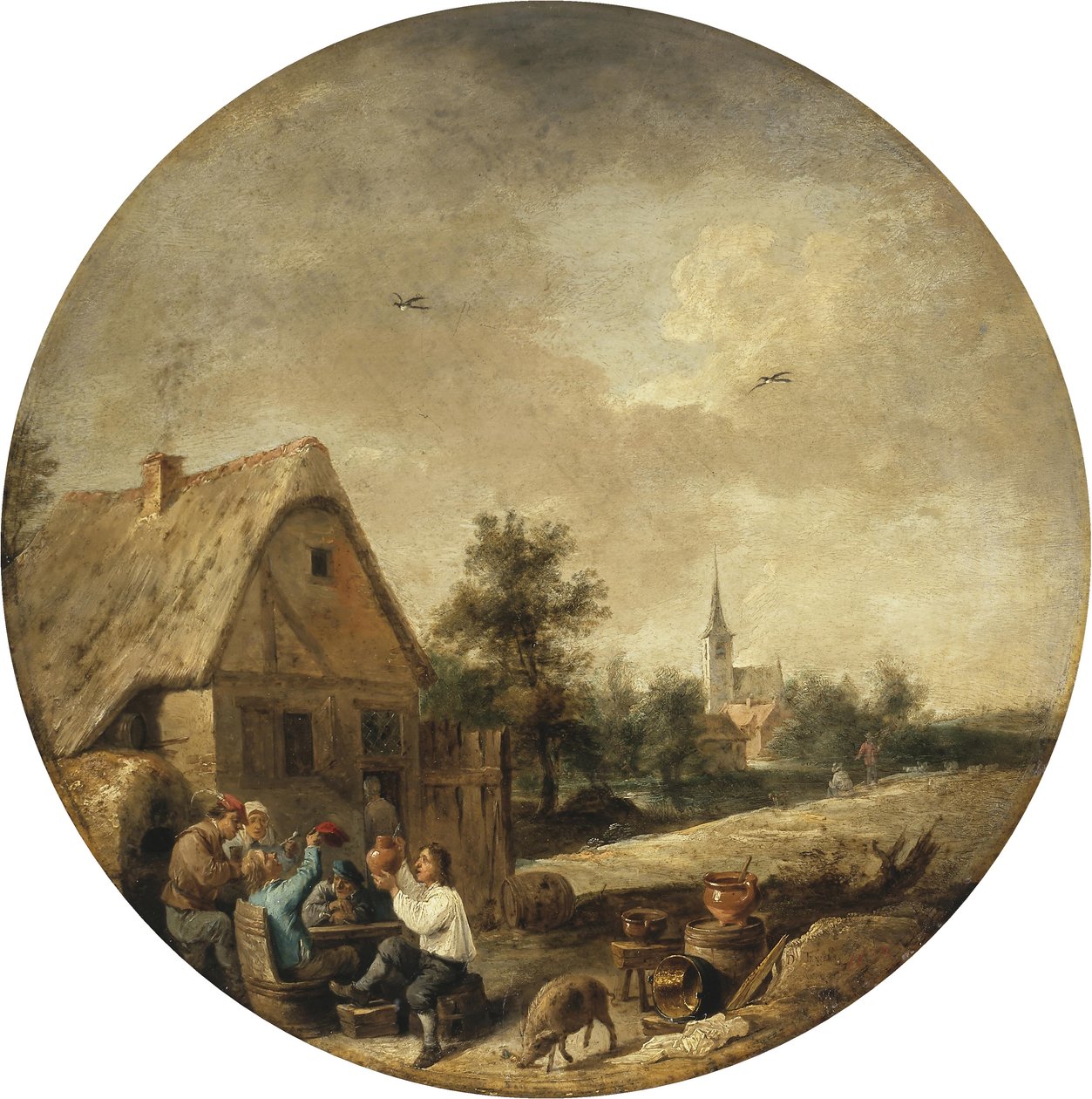 Landskab med en landlig taverna af David Teniers the Younger