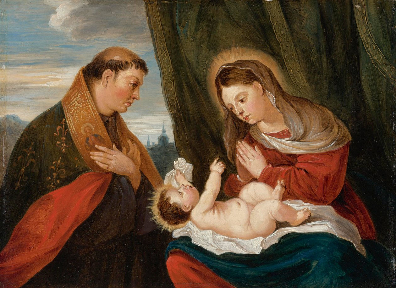 Madonna og barn med St Louis af Toulouse af David Teniers the Younger