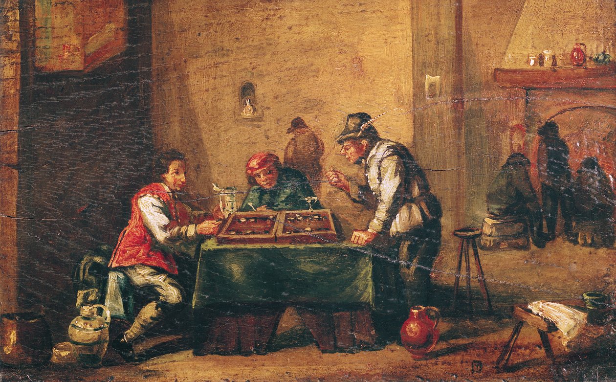 Mænd, der spiller backgammon i et værtshus af David Teniers the Younger