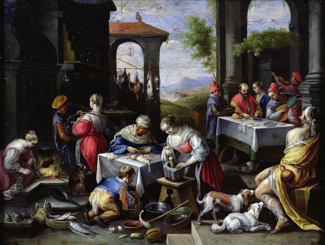 Lignelse om Lazarus og den rige mand (olie på kobber) af David Teniers the Younger