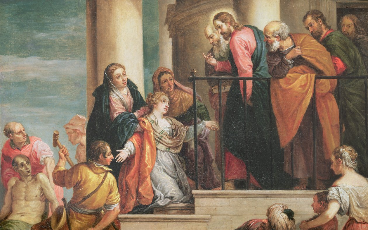 Opdragelse af enkens søn af Nain, 1651-56, kopi af maleri af Veronese (panel) af David Teniers the Younger