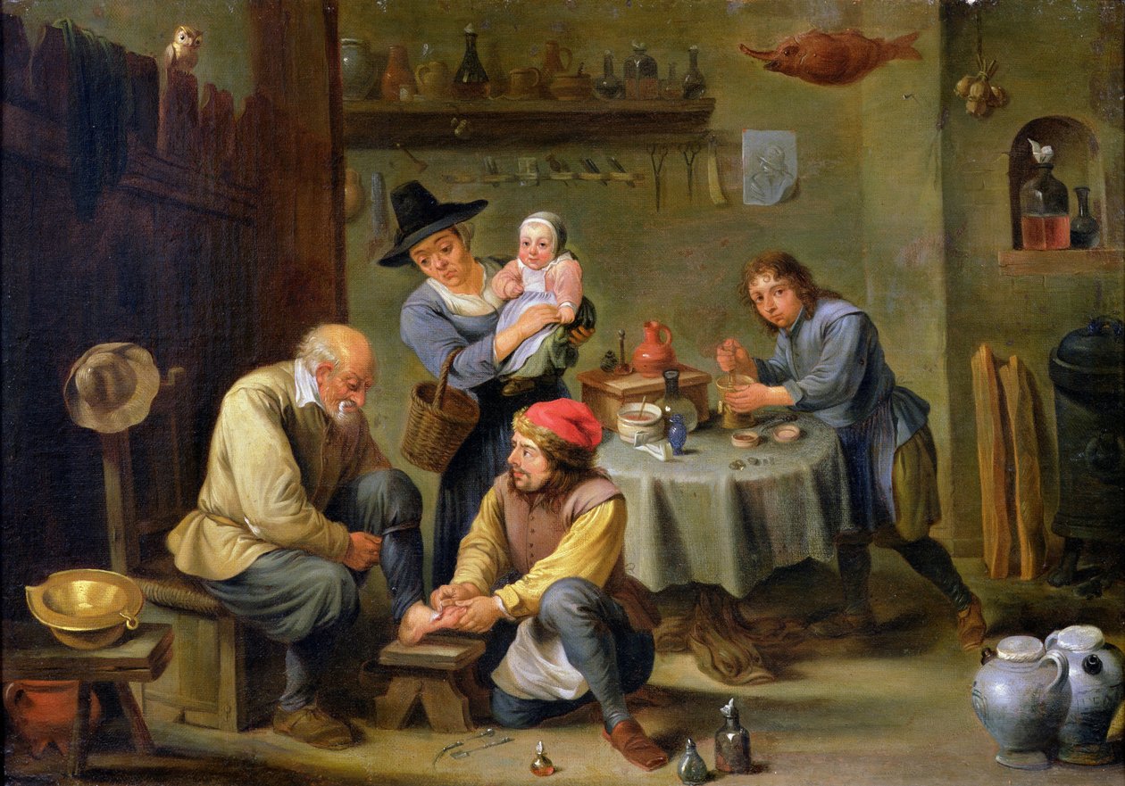 Kirurg, der plejer foden af en gammel mand af David Teniers the Younger