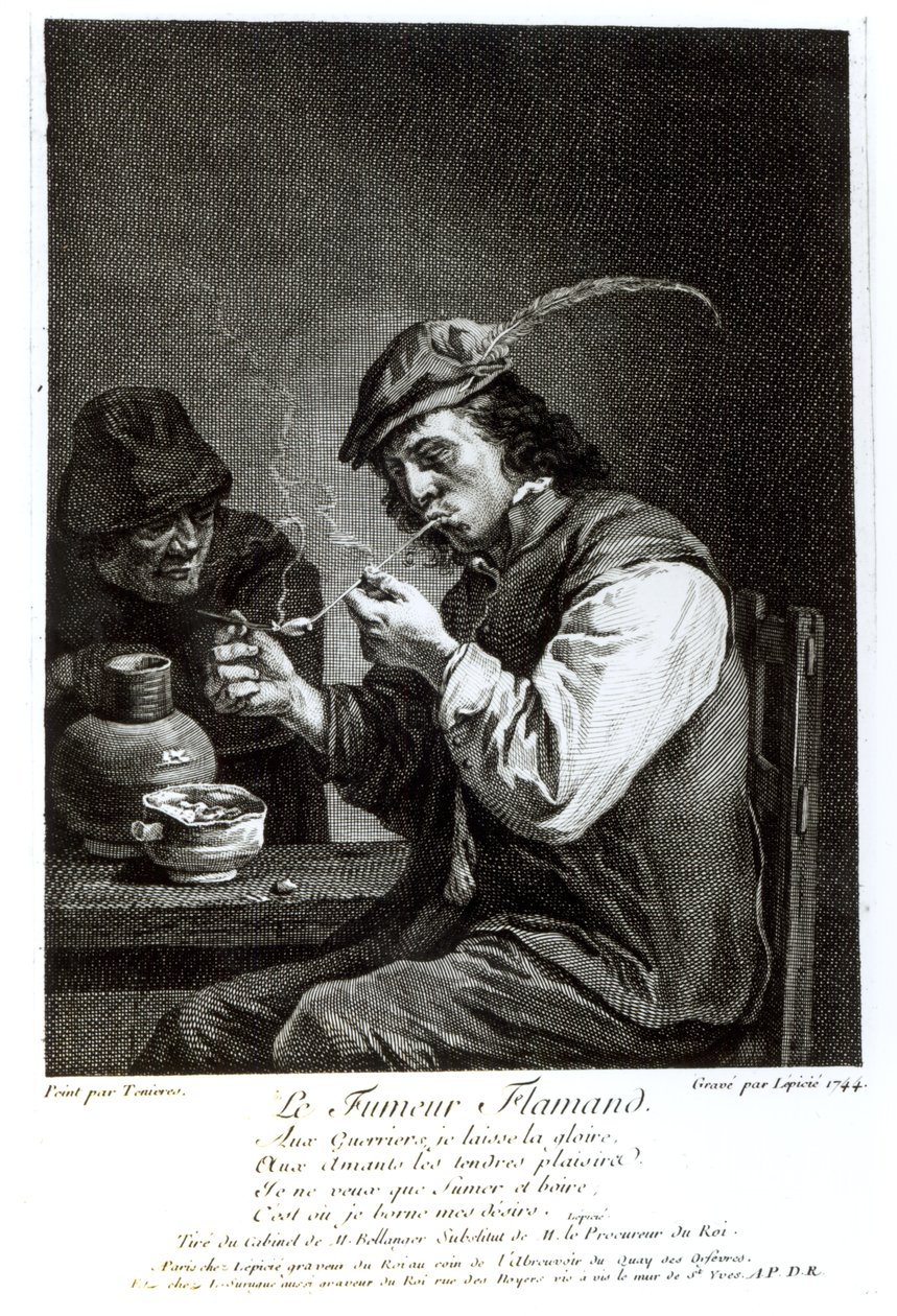 Den flamske ryger, graveret af Francois Bernard Lepicie (1698-1755), 1744 af David Teniers the Younger