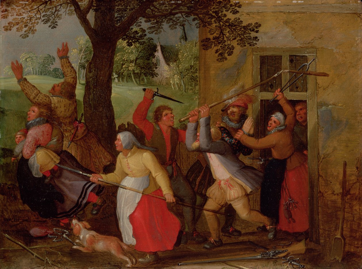 Country Pub Brawl (panel) af David Vinckboons