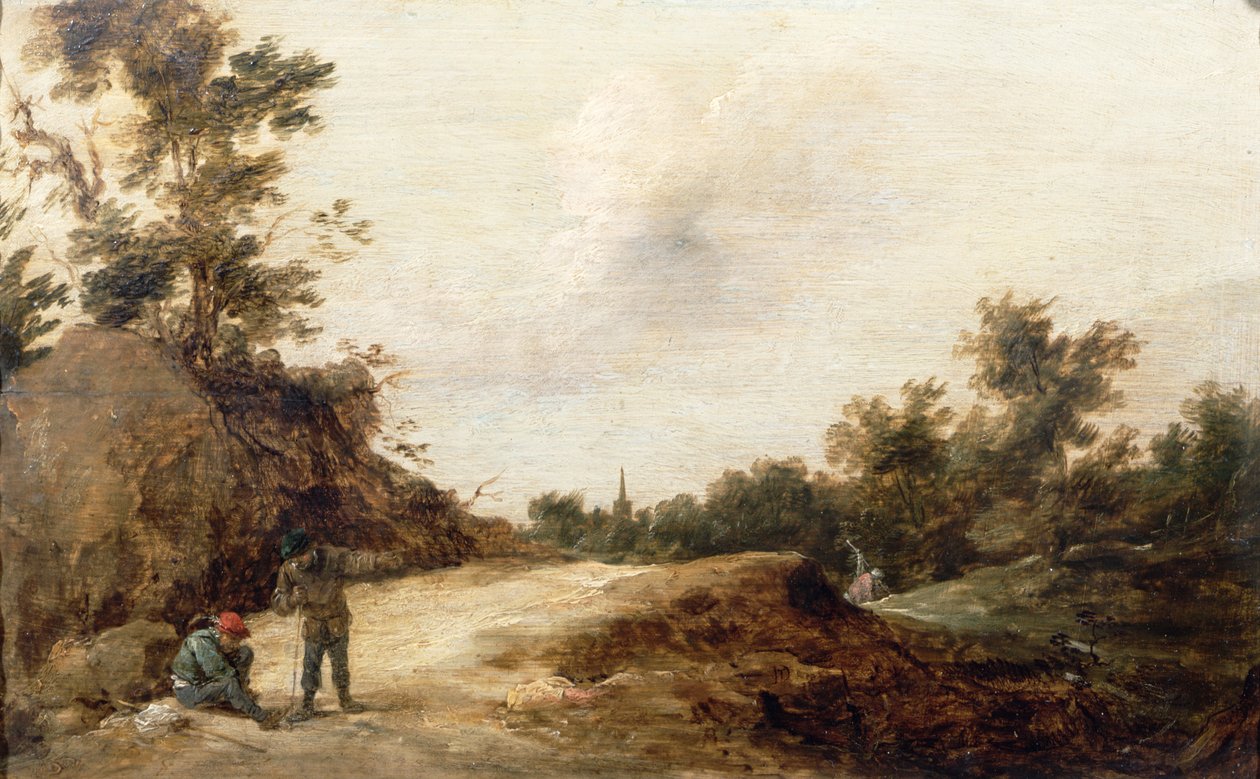 Landskab med rejsende (en af et par) af David Teniers the Younger
