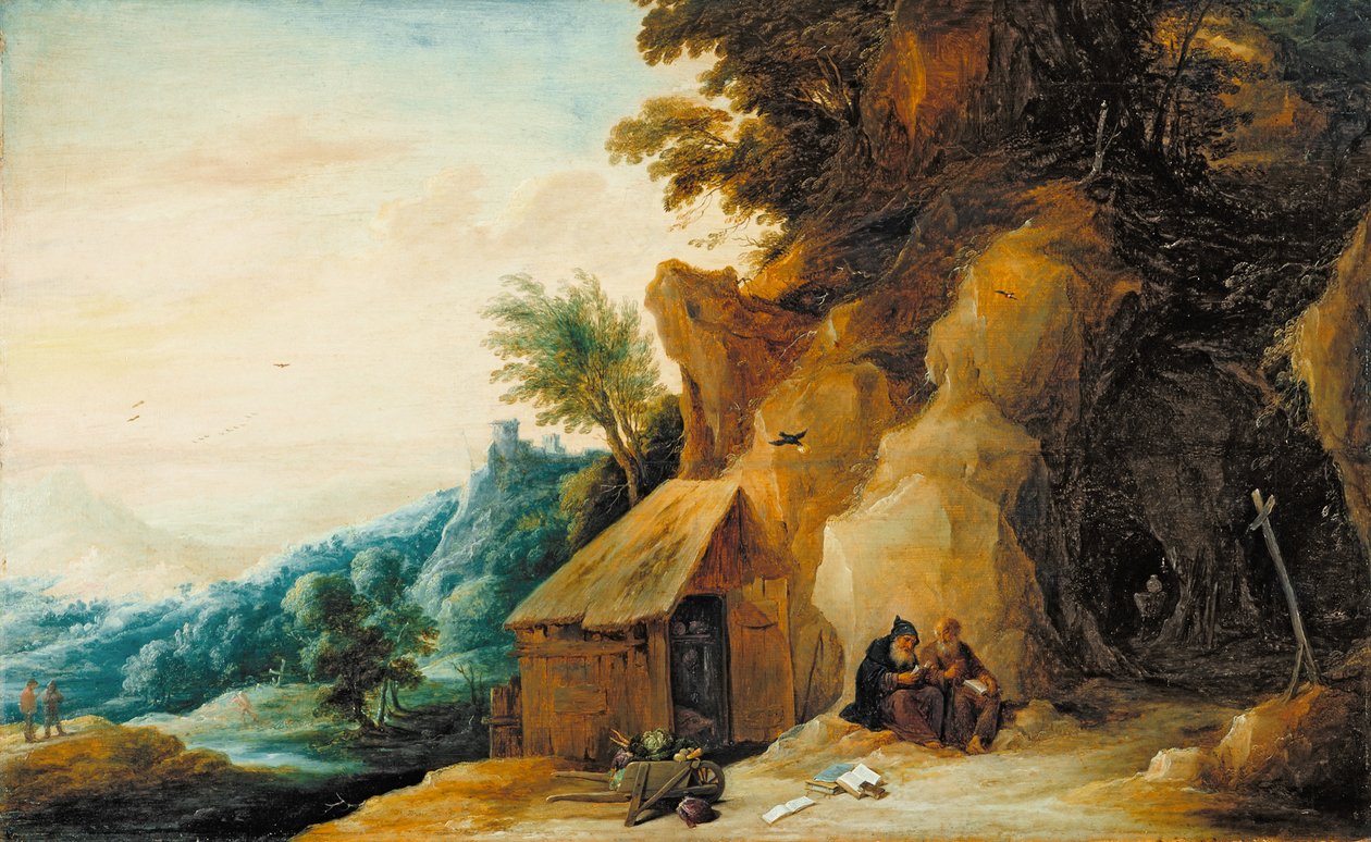 De hellige Antonius og Paulus i et landskab, ca. 1636-38 (olie på panel overført til masonit) af David Teniers the Younger
