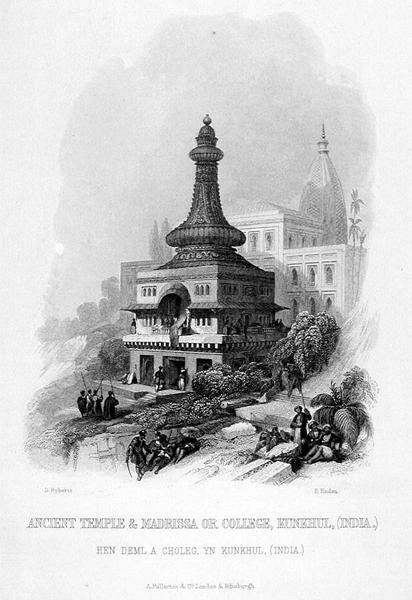 Ancient Temple & Madrissa or College, Kunkhul, Indien, graveret af E. Finden, fra 