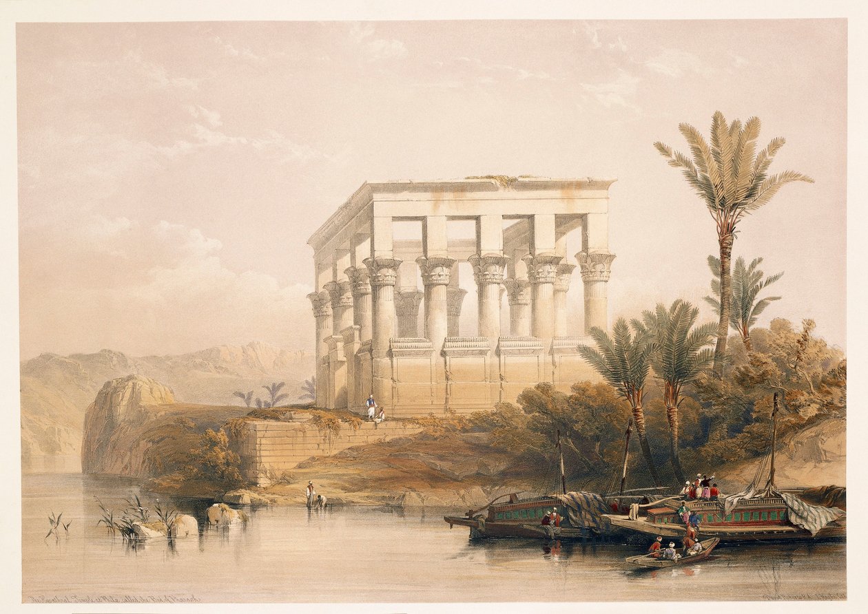 Egypten, Philae-templet, kendt som "Faraos seng", gravering baseret på en tegning af David Roberts fra "Egypt and Nubia" af David (after) Roberts