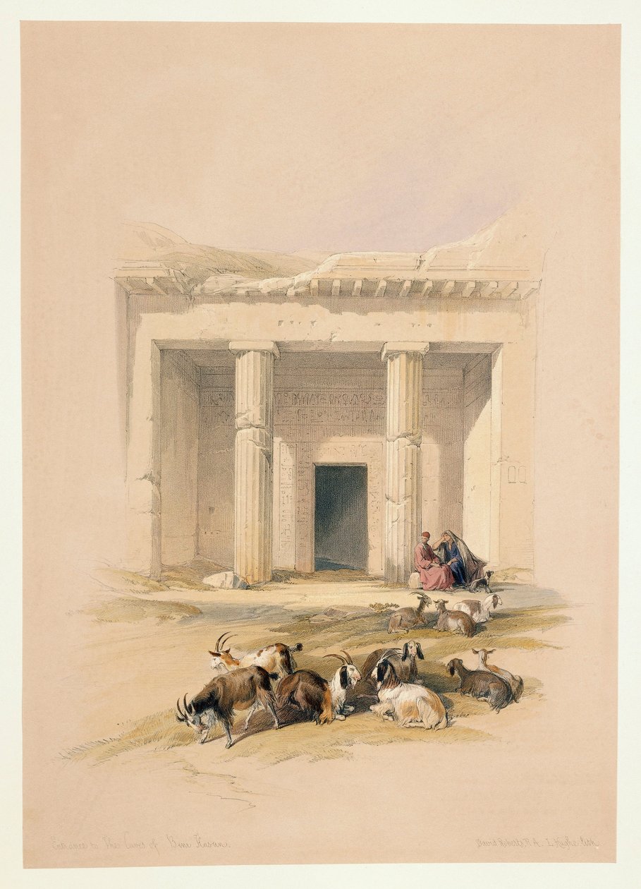 Egypten, indgang til Caves of Beni Hassan, gravering baseret på tegning af David Roberts af David (after) Roberts
