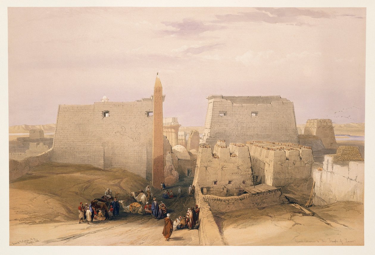 Egypten, indgang til Luxor-templet, gravering baseret på tegning af David Roberts af David (after) Roberts