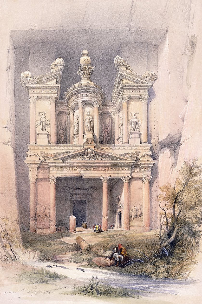 El Kasne (skatkammeret), Petra, marts 1839 af David (after) Roberts
