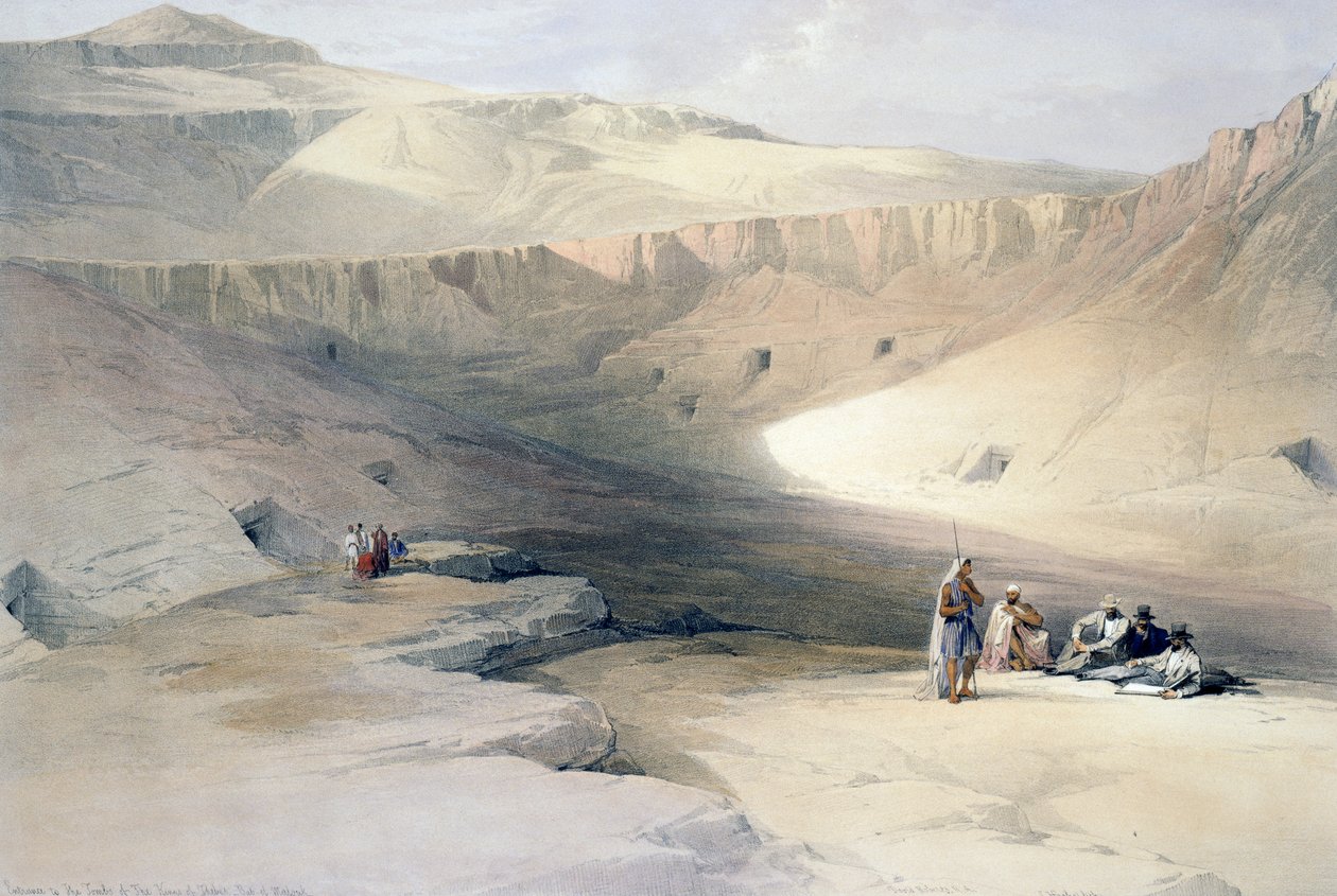 Indgang til kongers grave i Theben, gravering fra tegning af David Roberts (1796-1864), fra Egypten og Nubien af David (after) Roberts