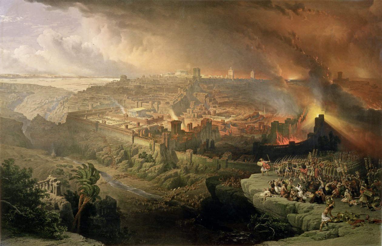 Jerusalems ødelæggelse i 70 e.Kr., indgraveret af Louis Haghe (1806-85) (litho) af David (after) Roberts