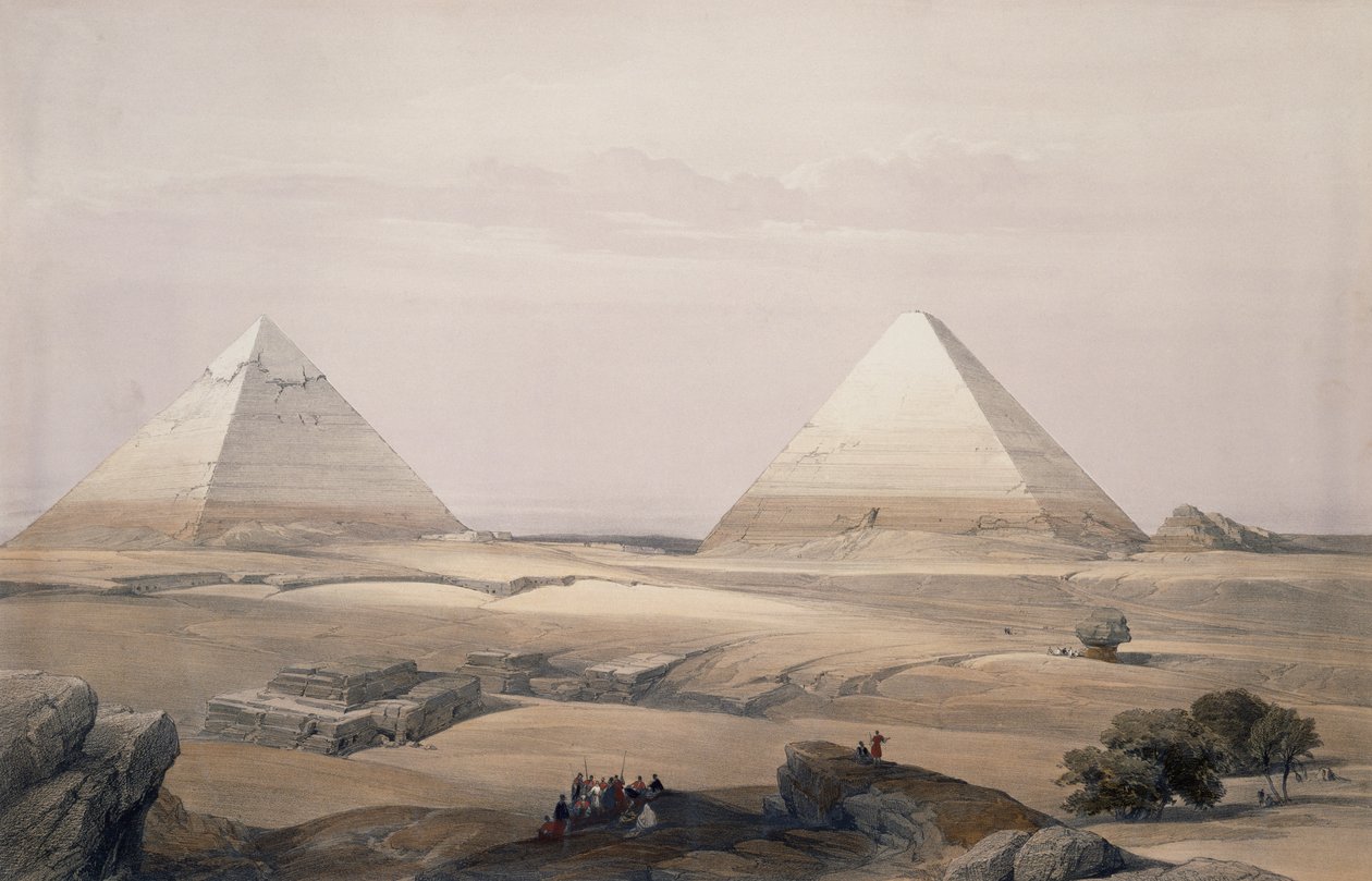 Pyramiderne i Giza, gravering fra tegning af David Roberts (1796-1864), fra Egypten og Nubien af David (after) Roberts