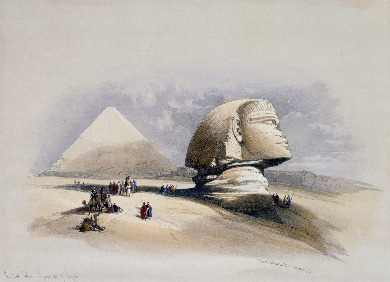 Udsigt over Giza Necropolis, gravering fra design af David Roberts (1796-1864) af David (after) Roberts