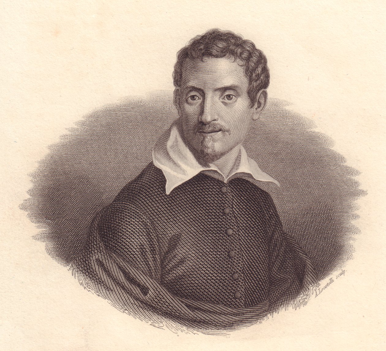 Portræt af den italienske maler Domenico Zampieri også kendt som Domenichino (1581-1641), kobberstik af A Locatelli af John Ward Dunsmore