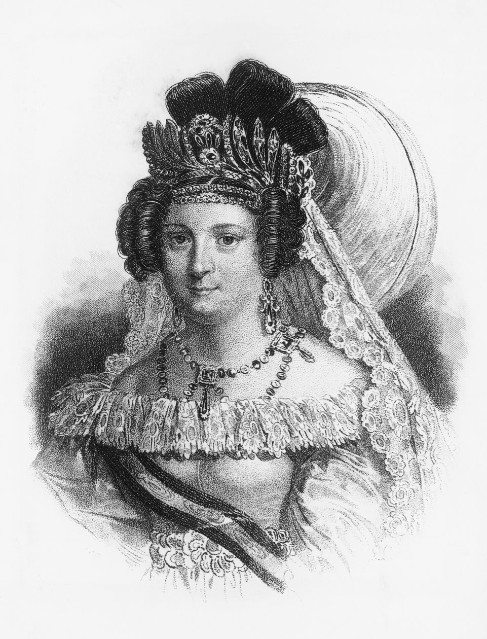 Portræt af Maria Cristina de Borbon (1806-1878), dronningekonsort af Spanien fra 1829 til 1833, og dronningegent fra 1833 til 1840, gravering af John Ward Dunsmore