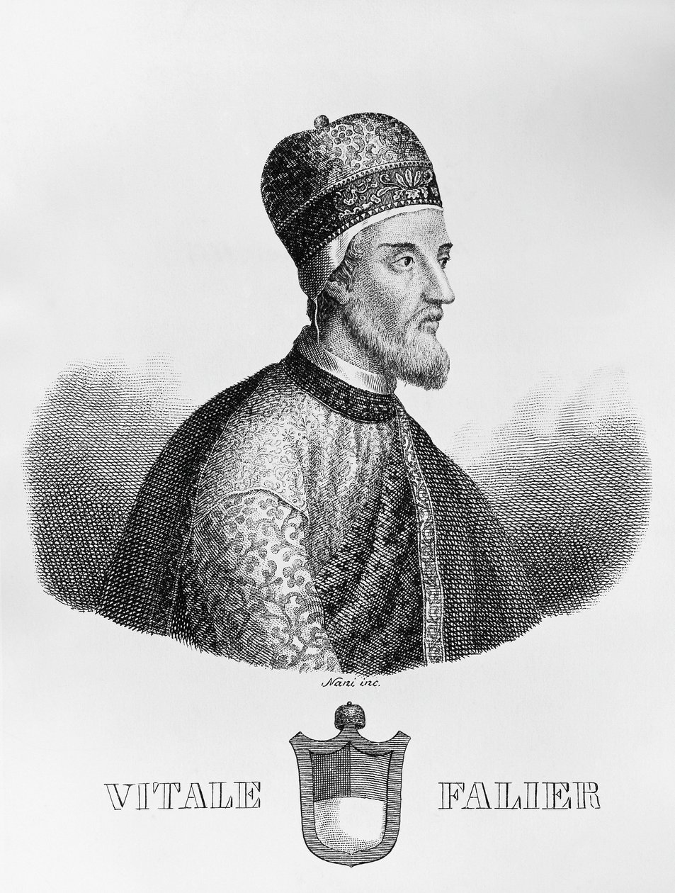 Portræt af Vitale Falier (død ca. 1095), 32. doge af Venedig, gravering af Antonio Nani (1803-1870) af John Ward Dunsmore