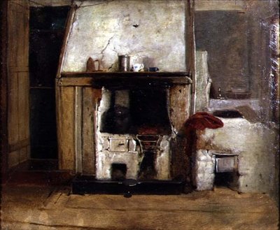 A Kitchen Hearth (olie på lærred) af David (follower of) Wilkie
