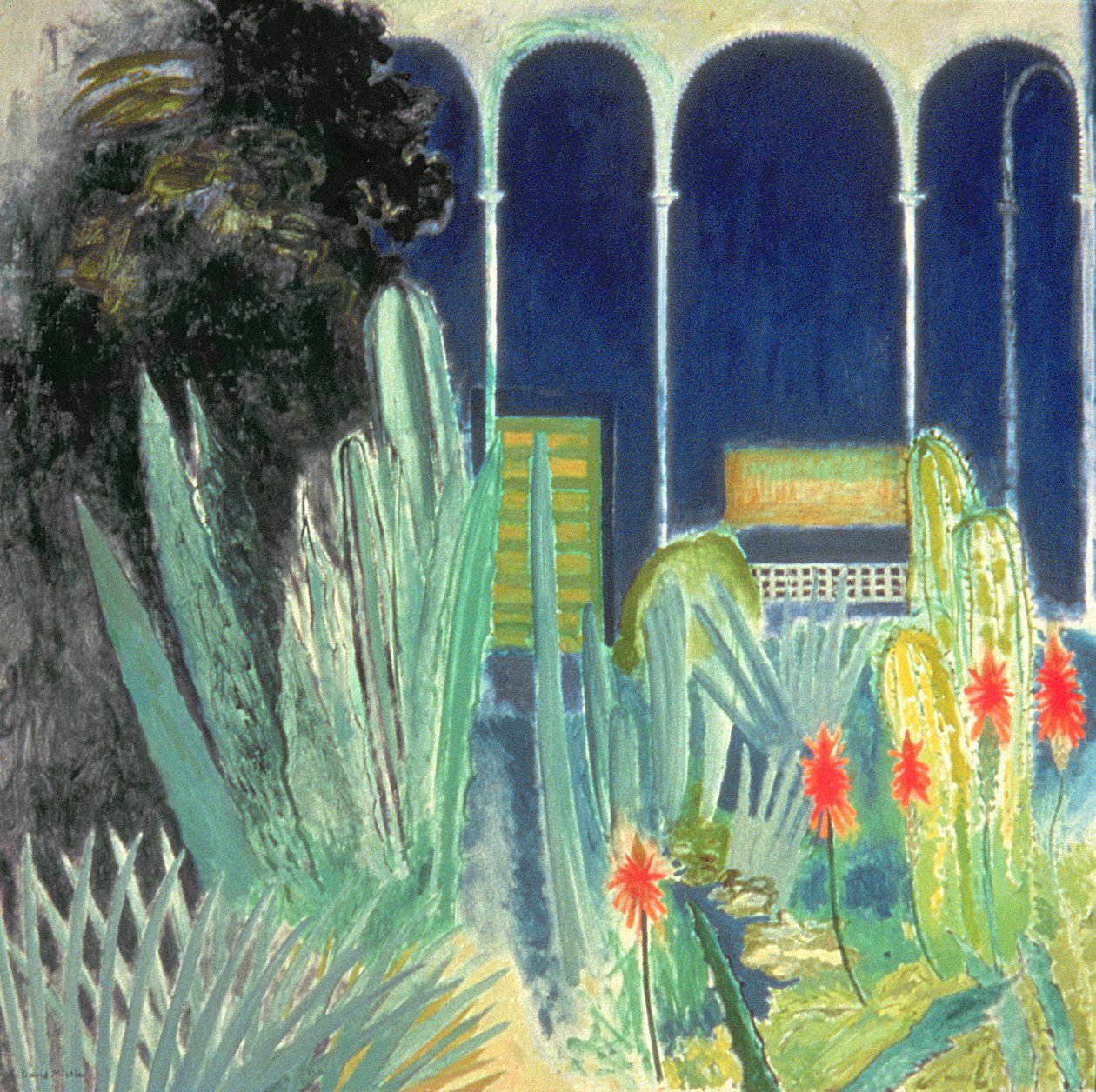 I Majorelle Gardens (olie på lærred) af David Alan Redpath Michie