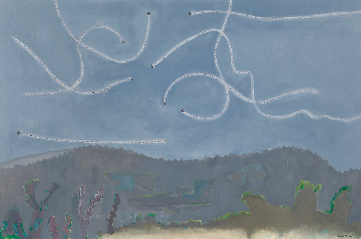 Martins flyver i Dusk, Catus, c.1995-96 (olie på lærred) af David Alan Redpath Michie