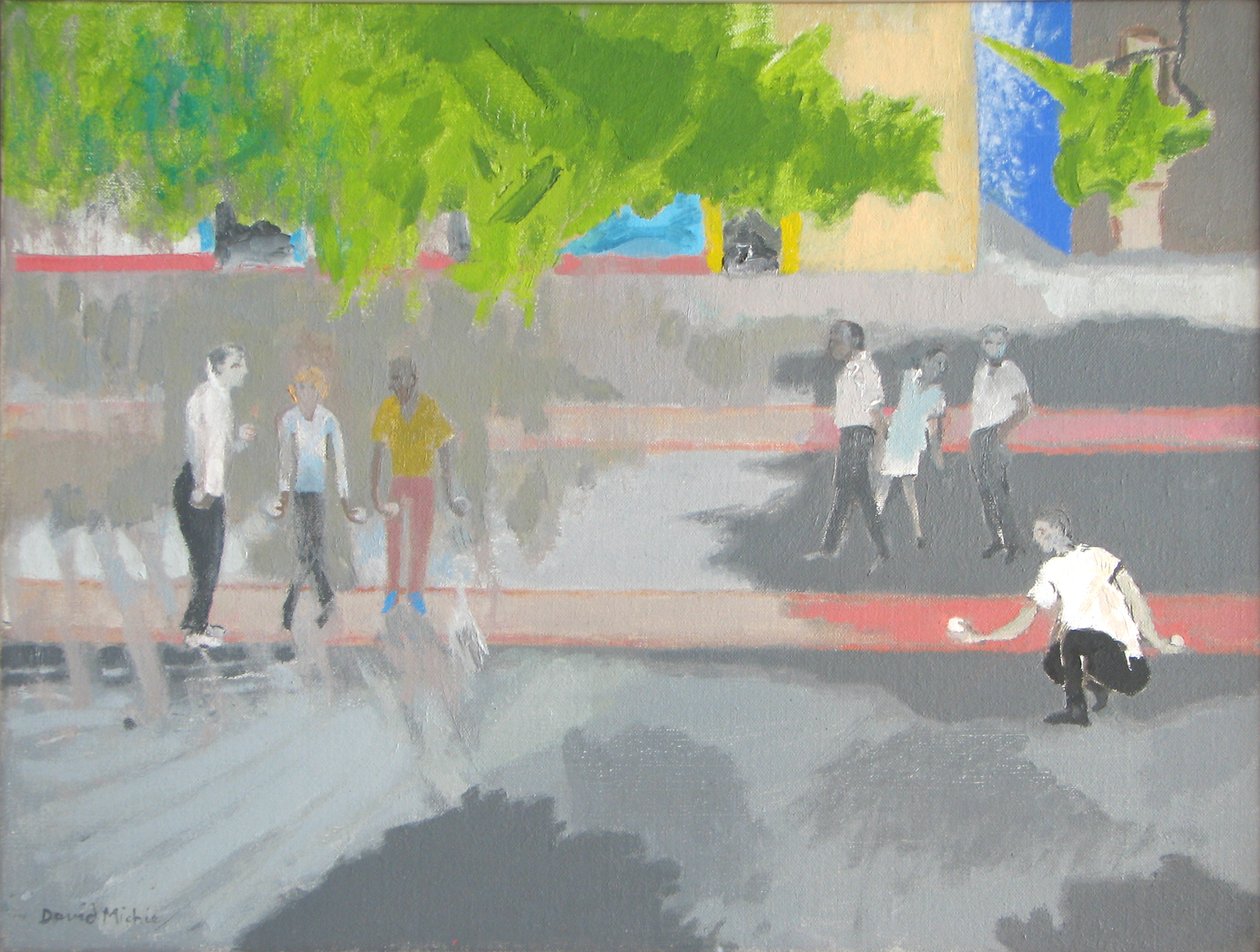 Playing Boule at St Jean, 2008 (olie på lærred) af David Alan Redpath Michie