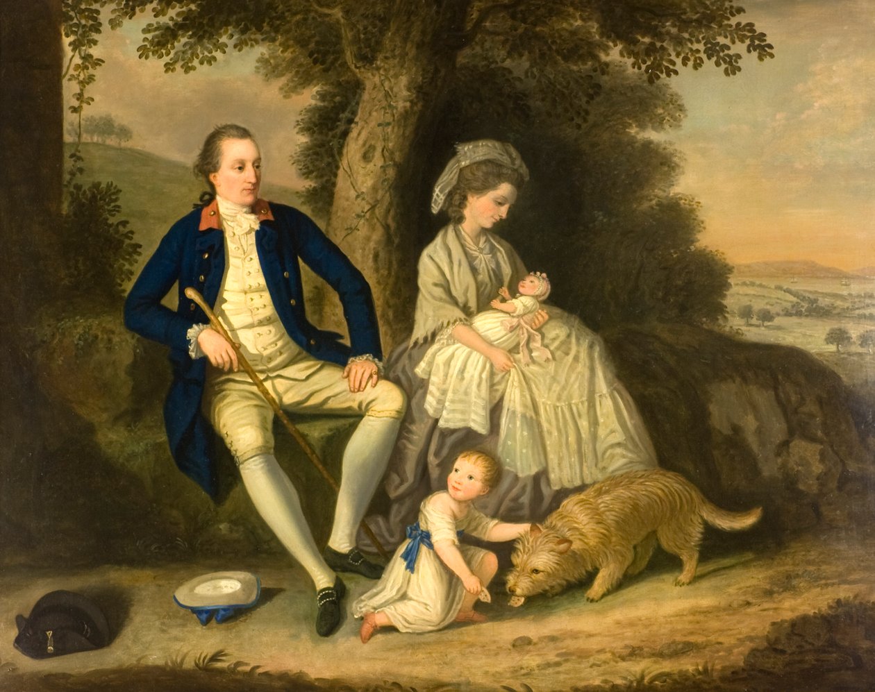 Portræt af Charles Watson, Esq, og hans kone, Lady Mary, med deres to børn, James og Anne, i et landskab af David Allan