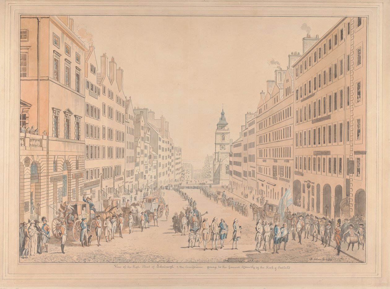 Udsigt over High Street i Edinburgh og kommissæren af David Allan