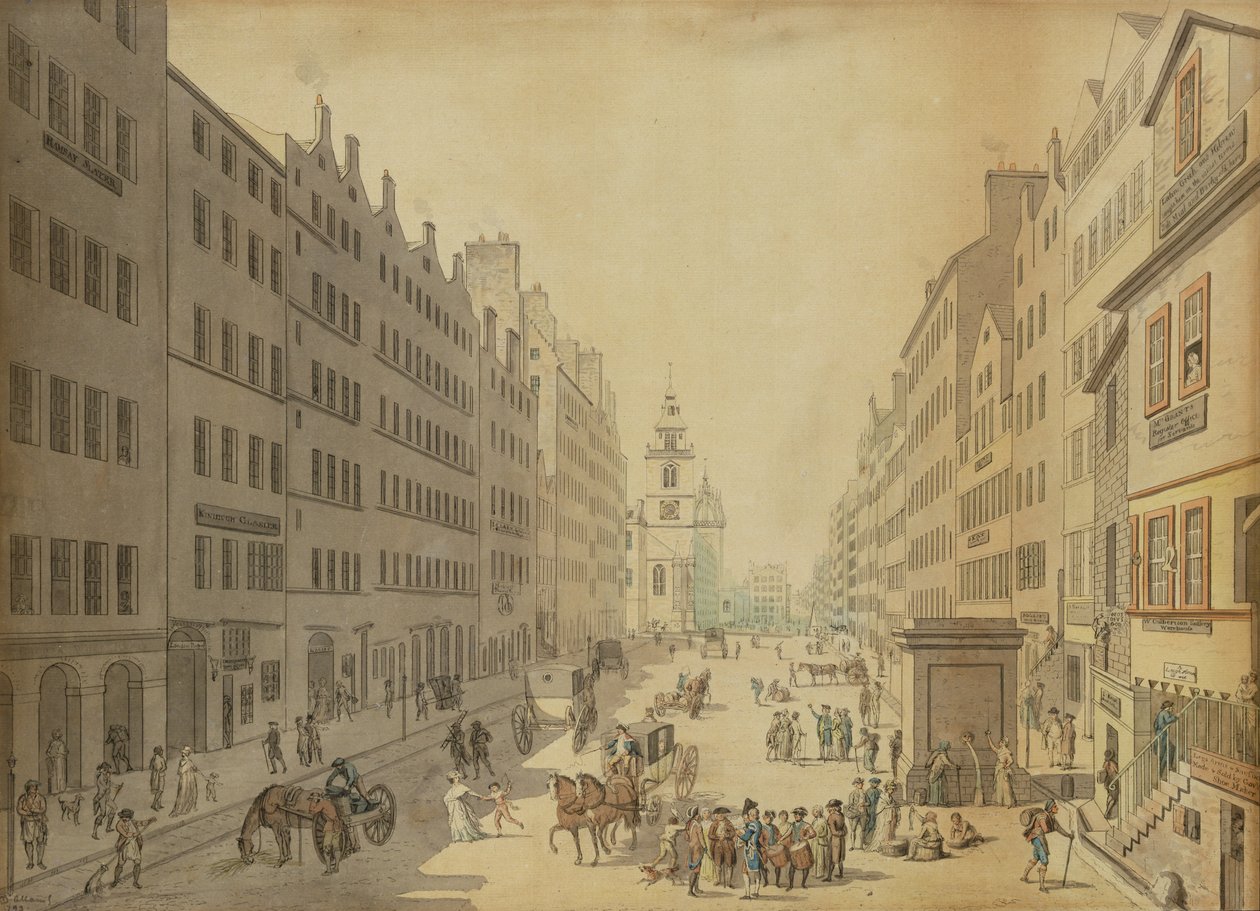 Udsigt over High Street i Edinburgh fra øst, 1793 af David Allan