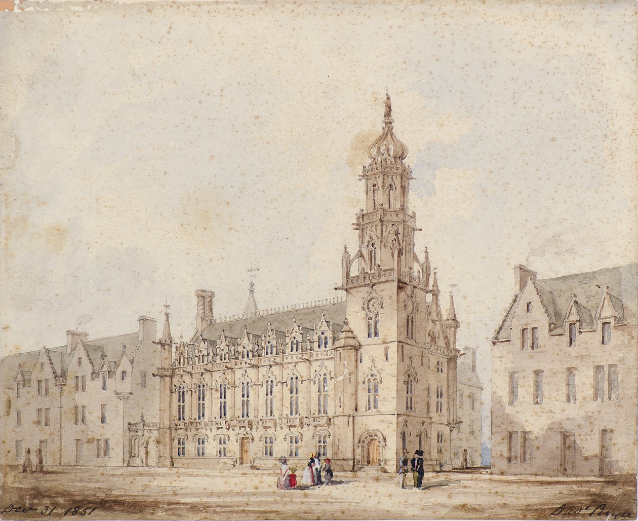 Dundee Royal Exchange med tårn og krone: Første tegning af David Bryce