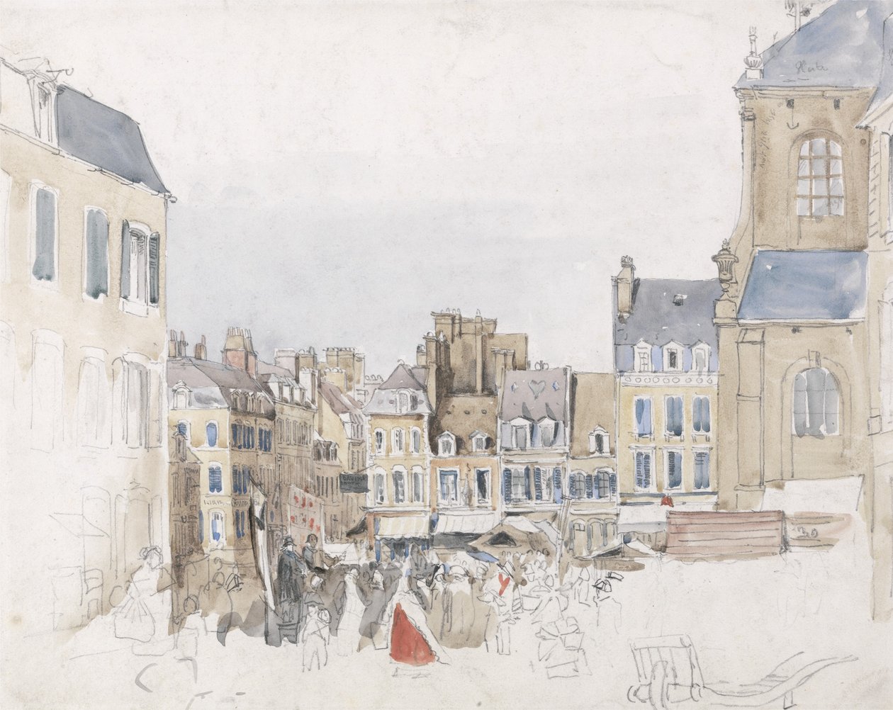 A French Market Place, ca. 1829 (w/c over grafit på papir) af David Cox