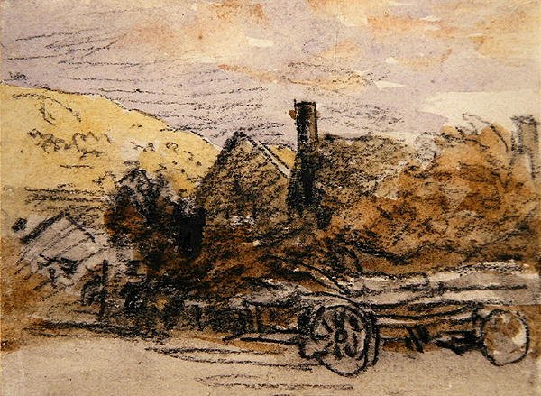 En tømmervogn (sort kridt og akvarel) af David Cox