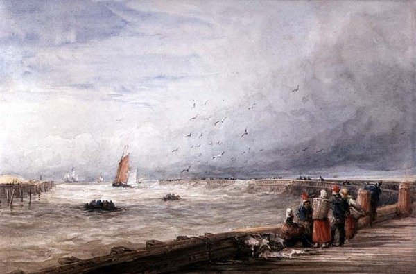Calais Pier (akvarel på papir) af David Cox