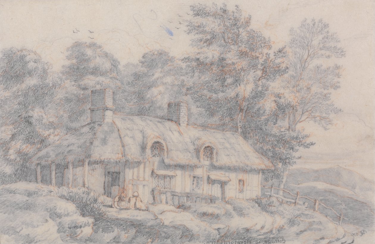 Sommerhus i Herefordshire, ca. 1820 (grafit på papir) af David Cox