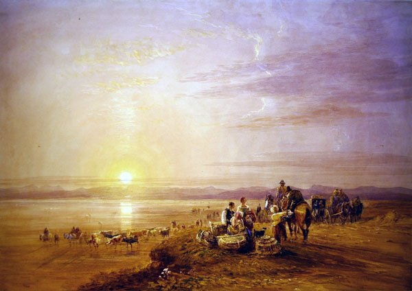 Crossing the Sands (akvarel over spor af blyant med ridser ud på papir) af David Cox