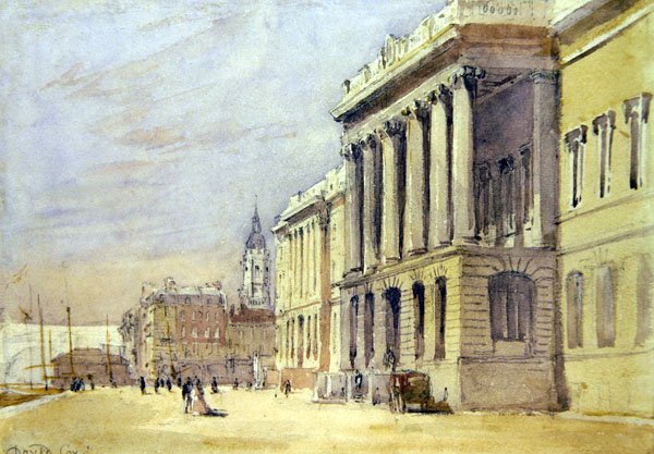 Customs House Quay (akvarel på papir) af David Cox