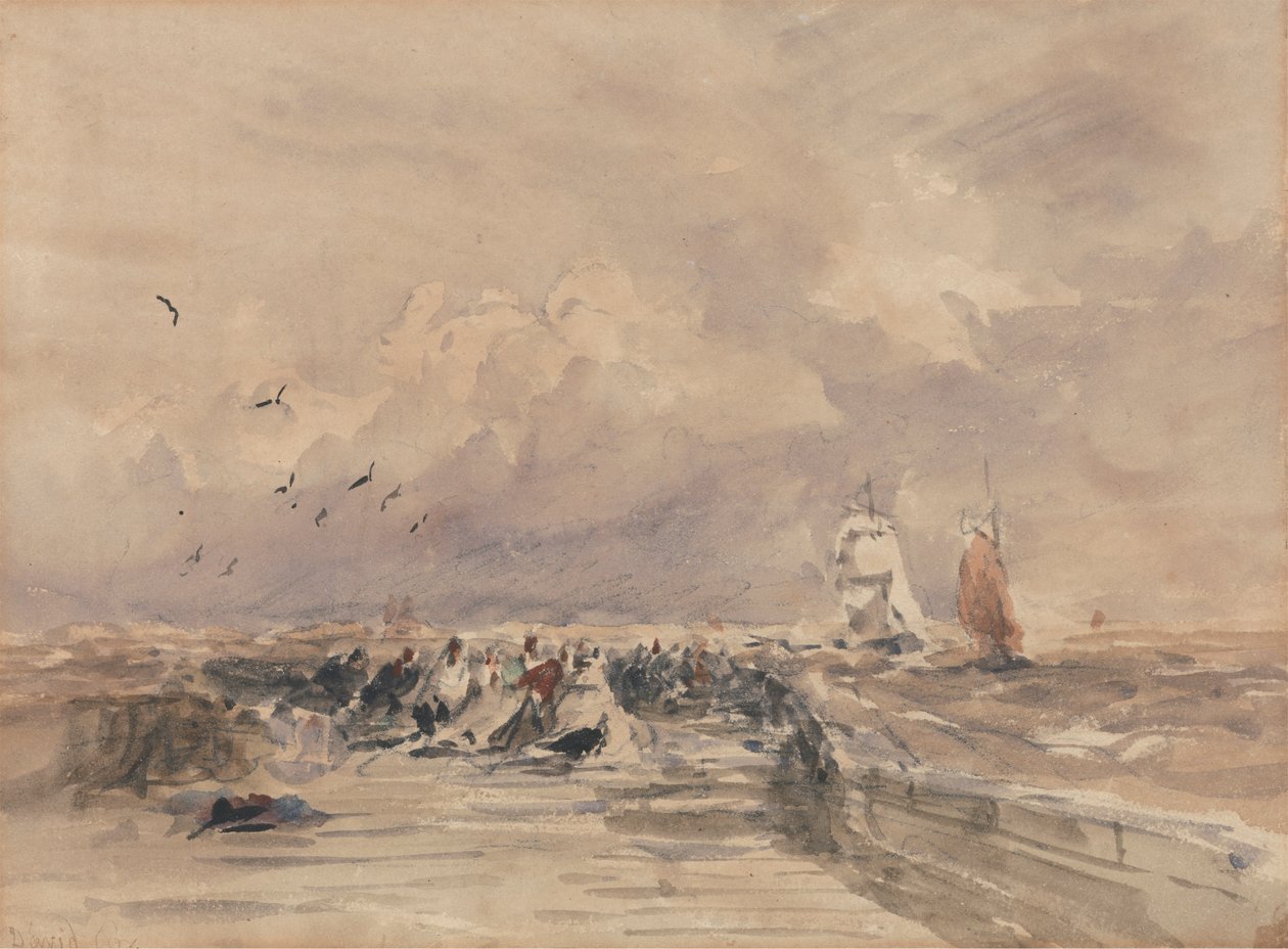 Dieppe Pier, Stiff Breeze af David Cox