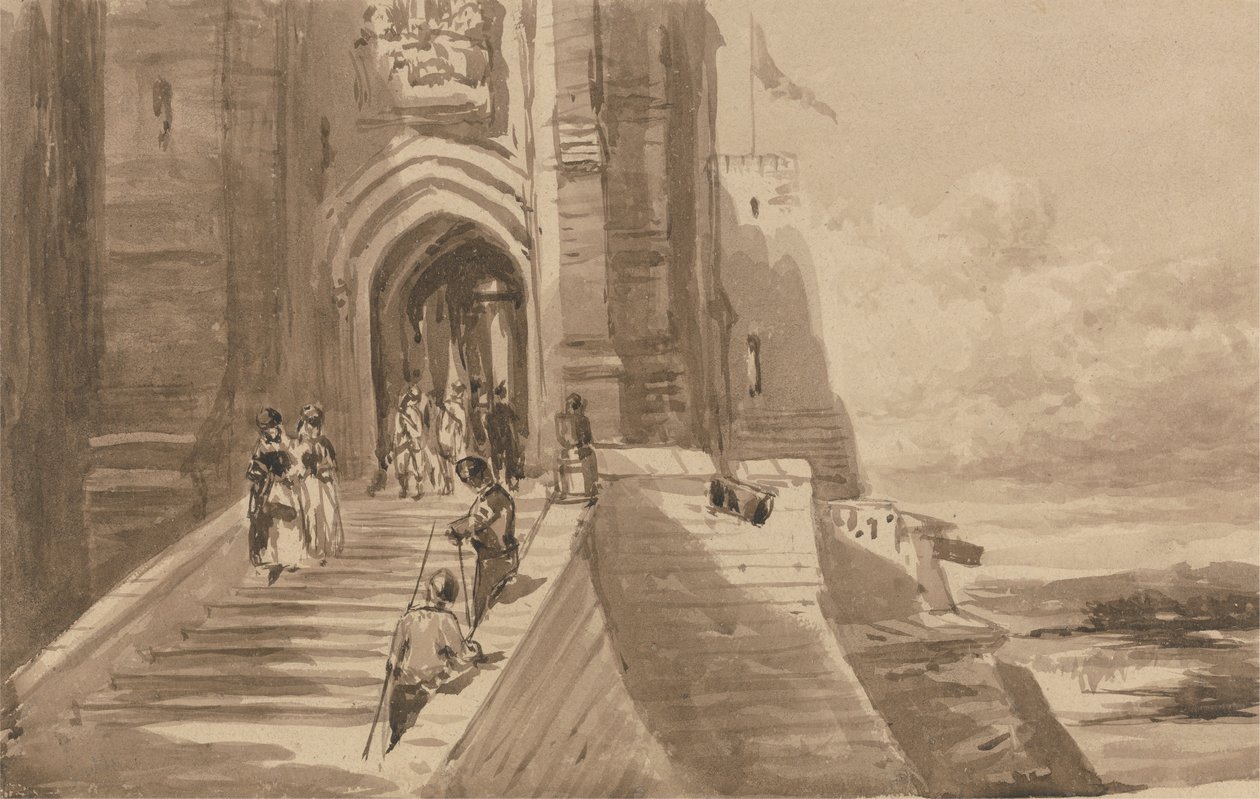 Figurer på den ydre trappe af et slot af David Cox