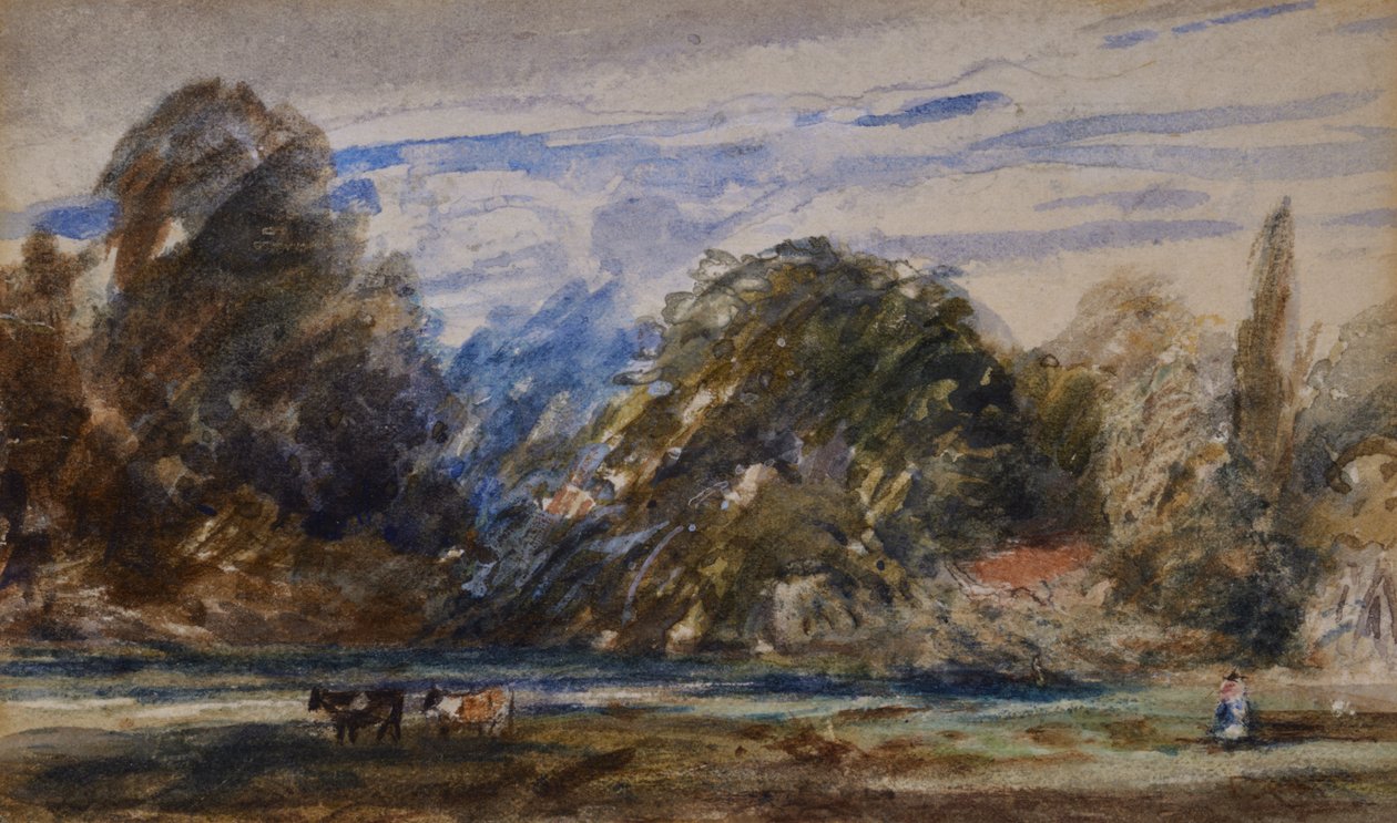 Landskab med køer og figur af David Cox