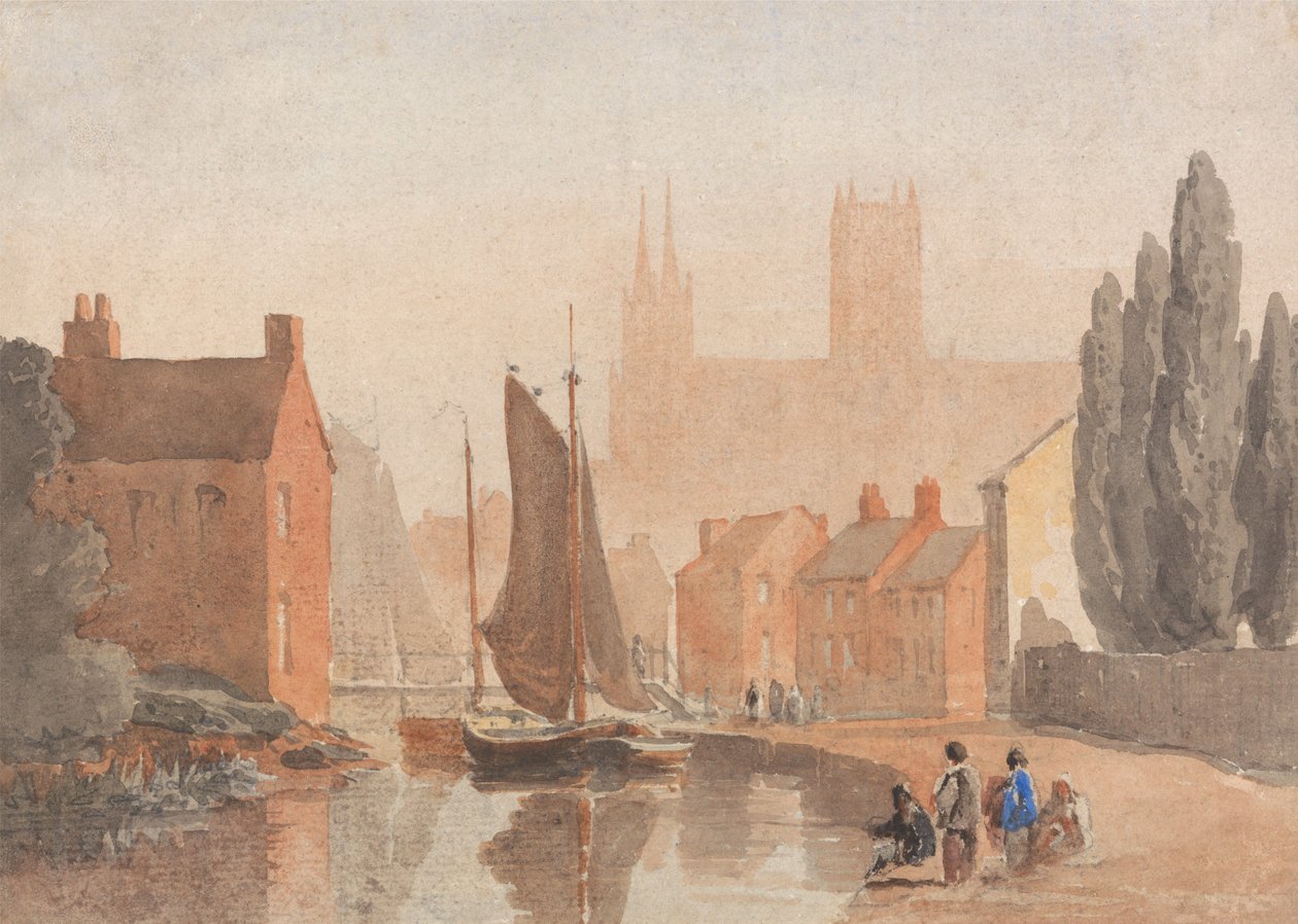Lincoln-katedralen set fra Brayford Pool af David Cox