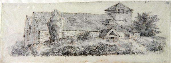Llanfair Church, North Wales, ca. 1813 af David Cox
