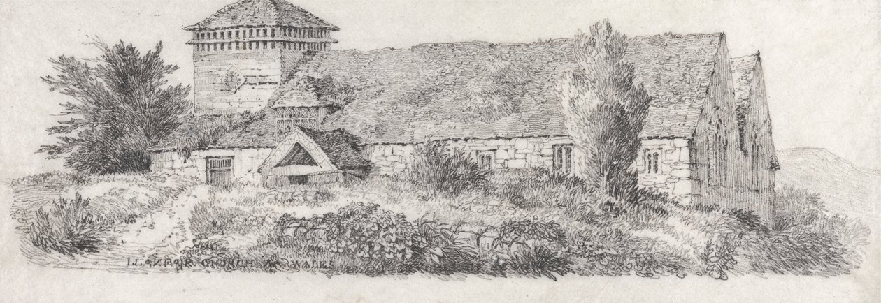 Llanfair Church, North Wales for A Treatise on Landscape Painting and Effect in Water Colors af David Cox