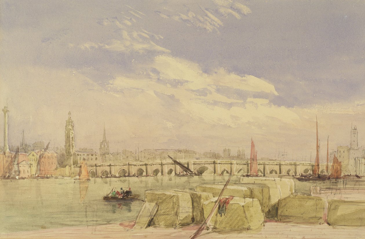 London Bridge, ca. 1828-30 (wc og kropsfarve over grafit på papir) af David Cox
