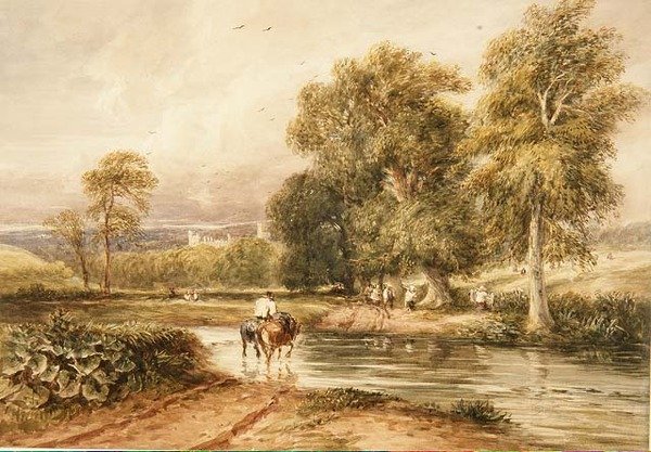 Nr. 1789 vender tilbage fra hømarken, med en fjern udsigt over Haddon Hall (akvarel på papir) af David Cox
