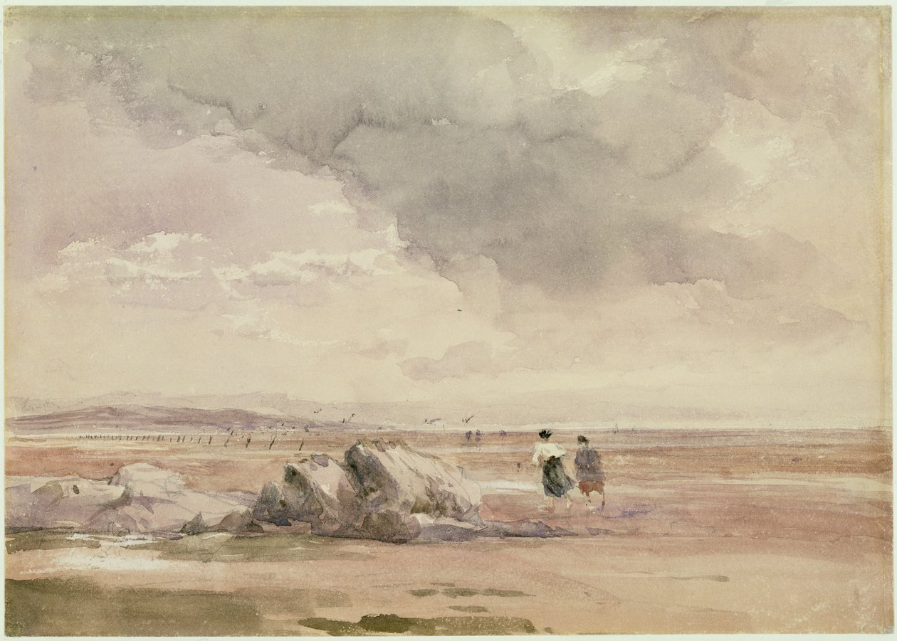 On Lancaster Sands, Low Tide, ca. 1840-47 (w/c, pen og sort blæk og blyant på papir) af David Cox