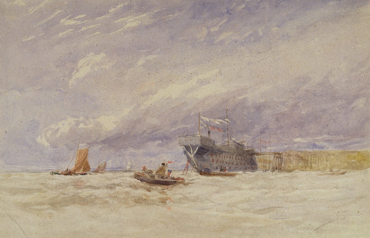 På Medway, ca. 1845-50 (w/c med kropsfarve over grafit på papir) af David Cox
