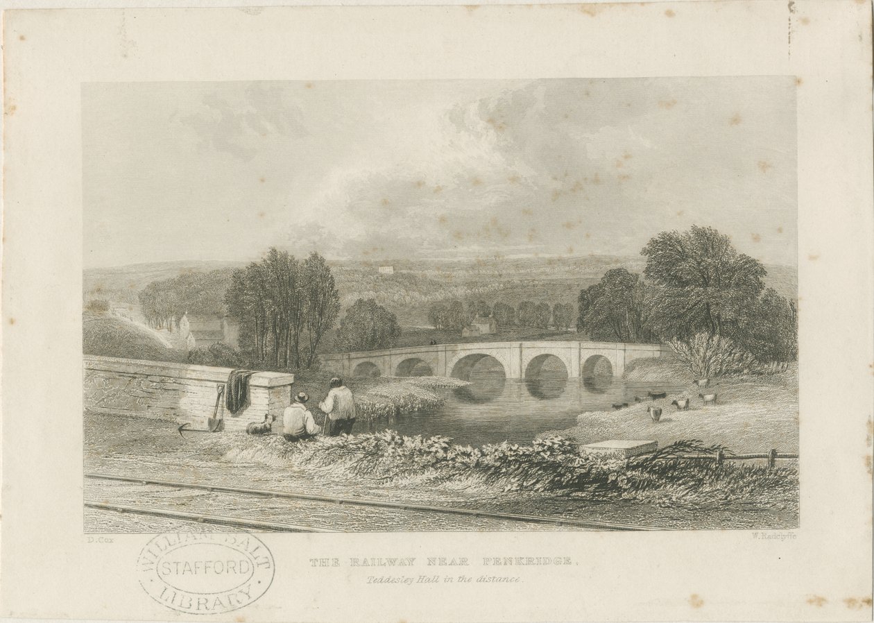 Penkridge Town - Railway and Bull Bridge: stålgravering, nd [c 1839] af David Cox