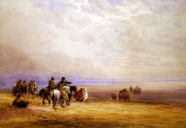Forbereder sig på at krydse Lancaster Sands (akvarel på papir) af David Cox