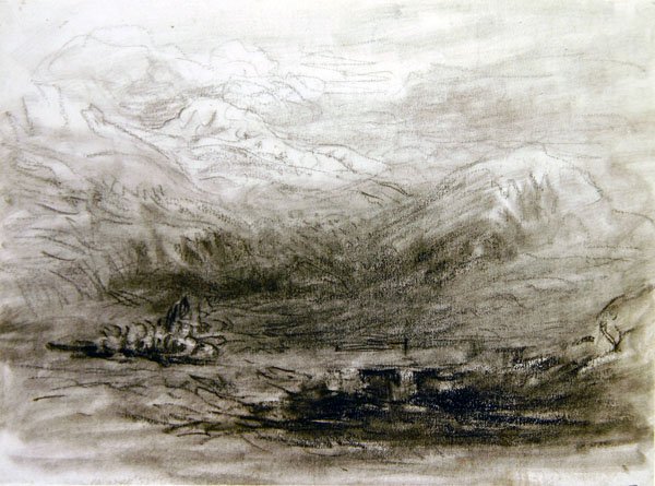 Snowdonia (sort kridt på papir) af David Cox